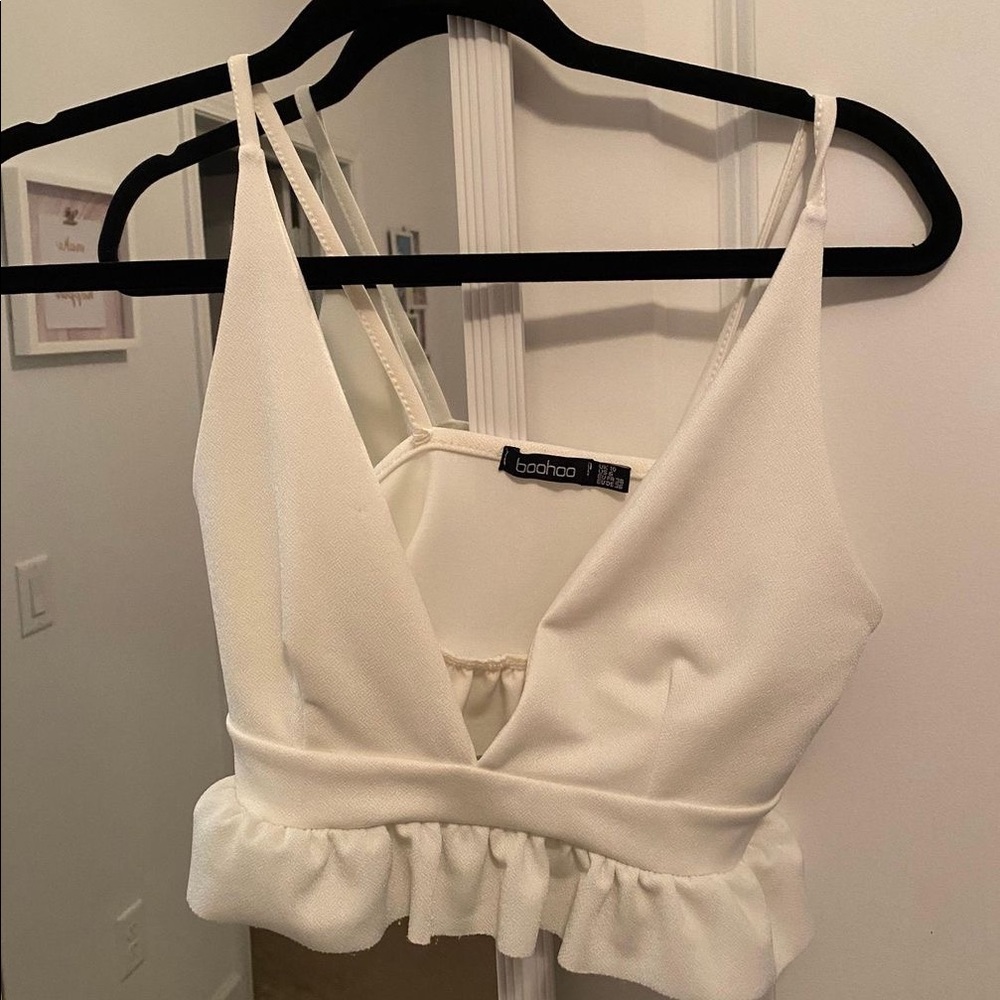 White ruffle crop top